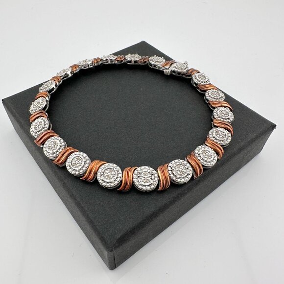 Beautiful Rose Gold Overlaying Sterling Silver Diamond Bracelet - Picture 14 of 14